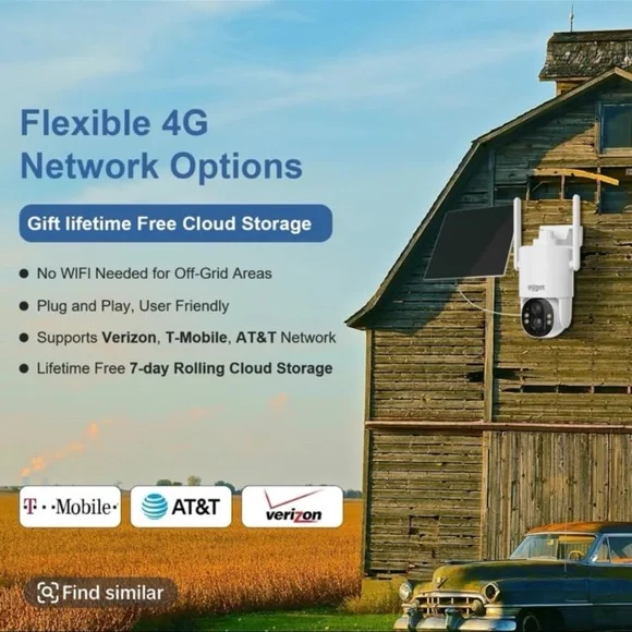 4G LTE Cellular Security Camera, No Wifi Security Camera, 2.5K Solar Camera Outd